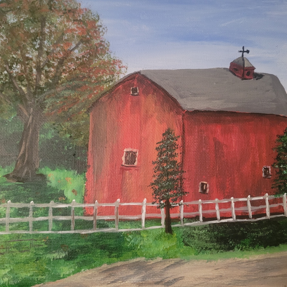 Charming Red Barn Landscape Canvas